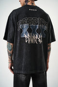 Oversize Cotton Tee - "RESPIRA" Graphic Print with Stars
