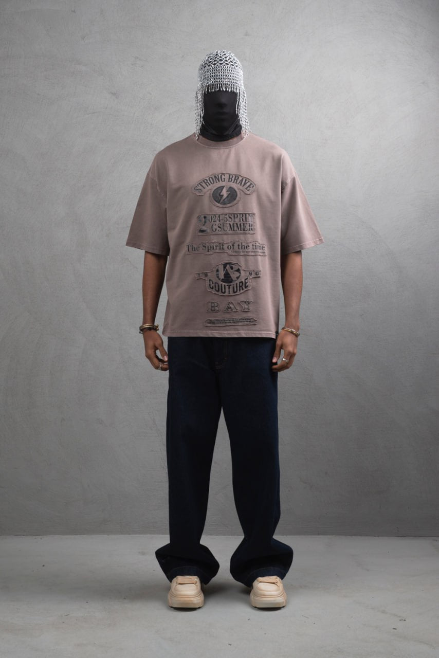 Oversize Cotton Tee - "Strong Brave Couture" Graphic Print