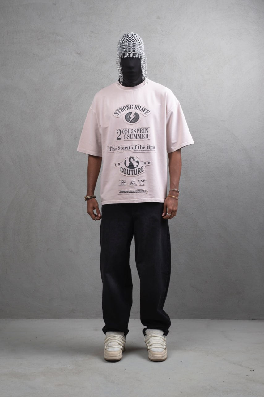 Oversize Cotton Tee - "Strong Brave Couture" Graphic Print