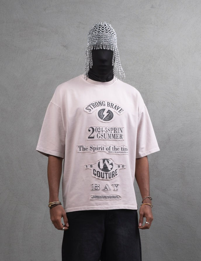 Oversize Cotton Tee - "Strong Brave Couture" Graphic Print