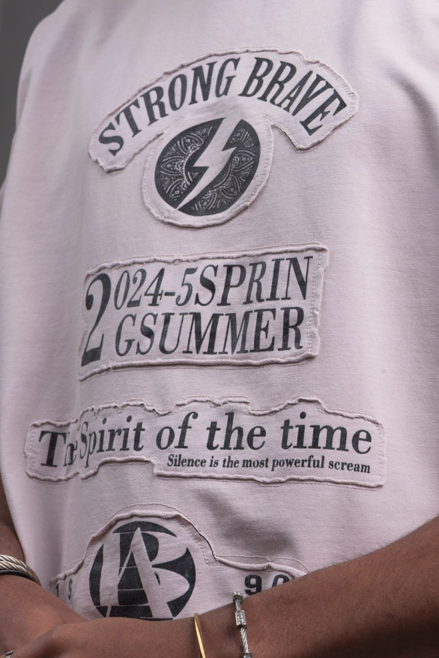 Oversize Cotton Tee - "Strong Brave Couture" Graphic Print
