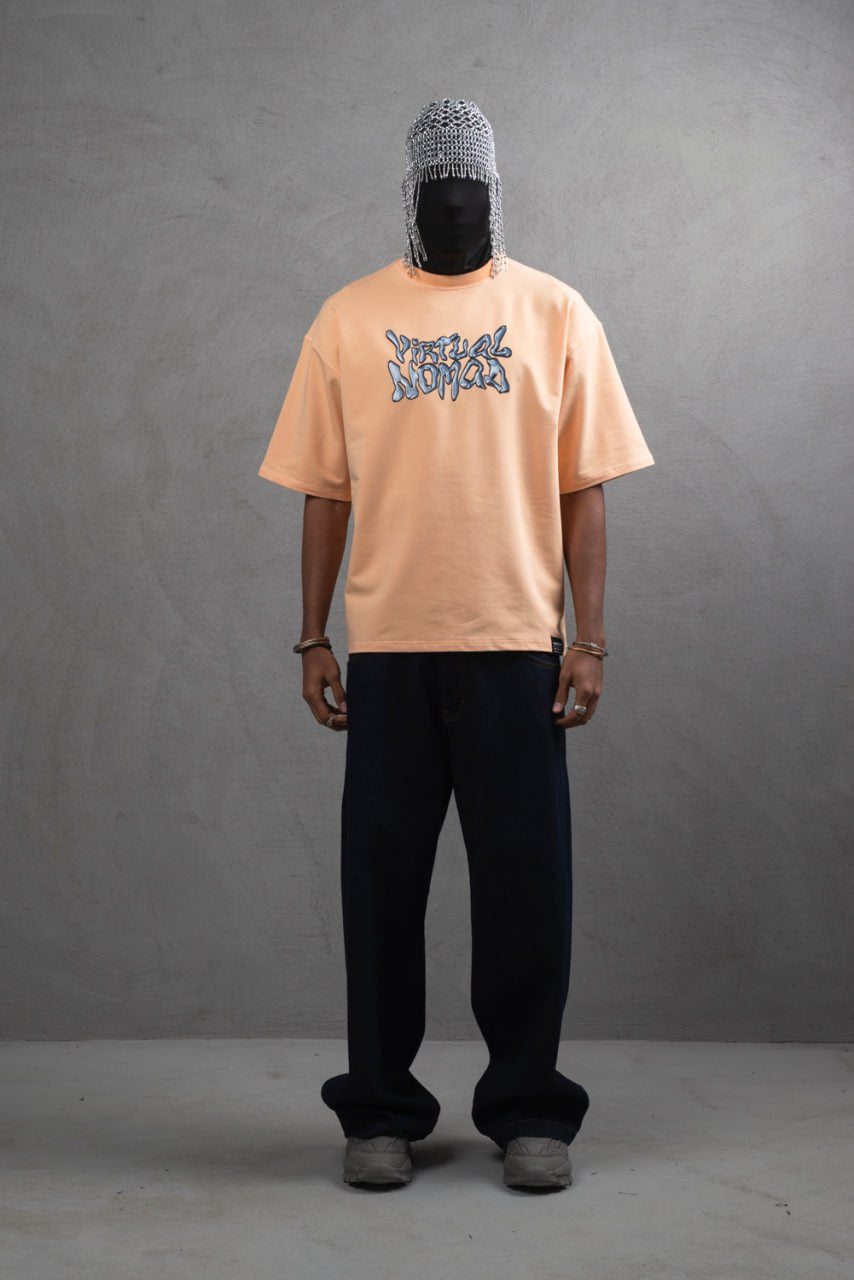 Oversize Cotton Tee – "Virtual Nomad" Graphic Print