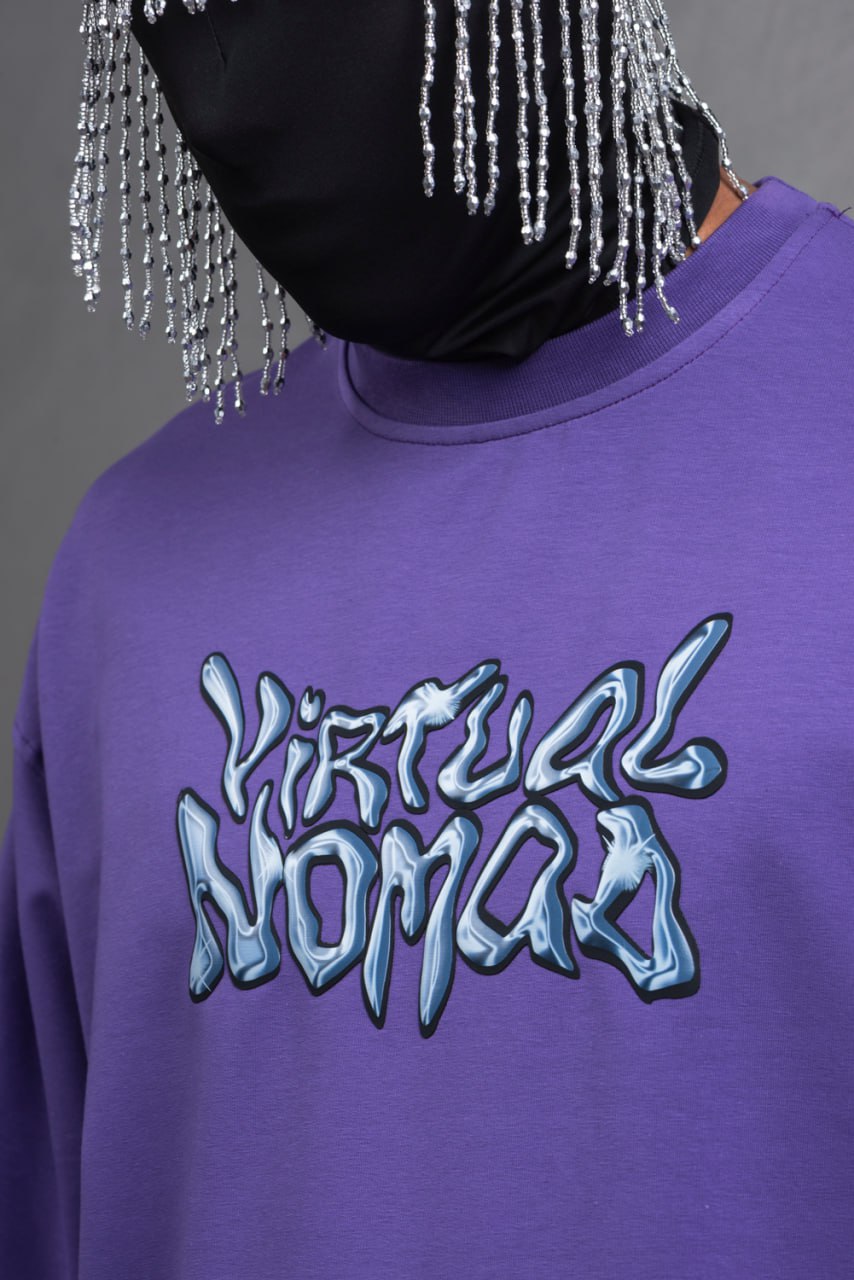 Oversize Cotton Tee – "Virtual Nomad" Graphic Print