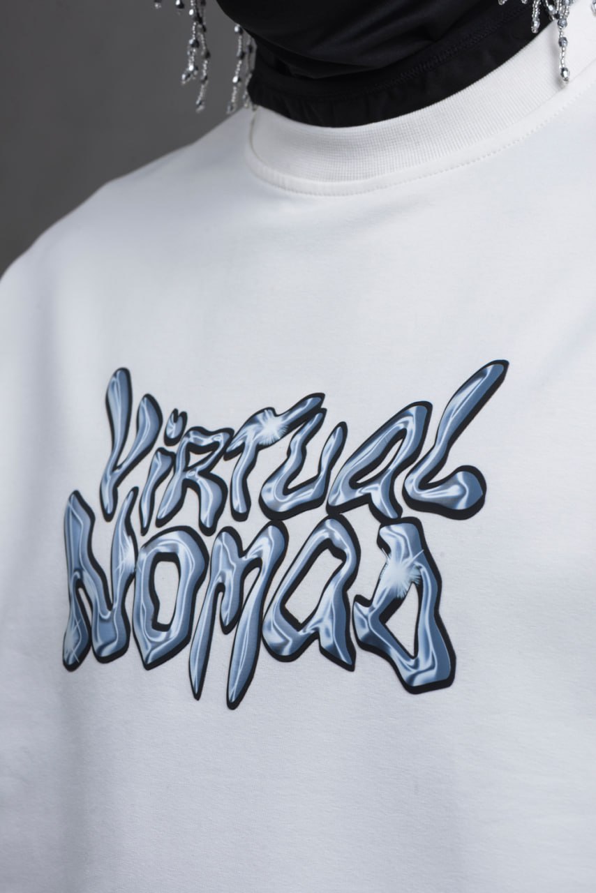 Oversize Cotton Tee – "Virtual Nomad" Graphic Print