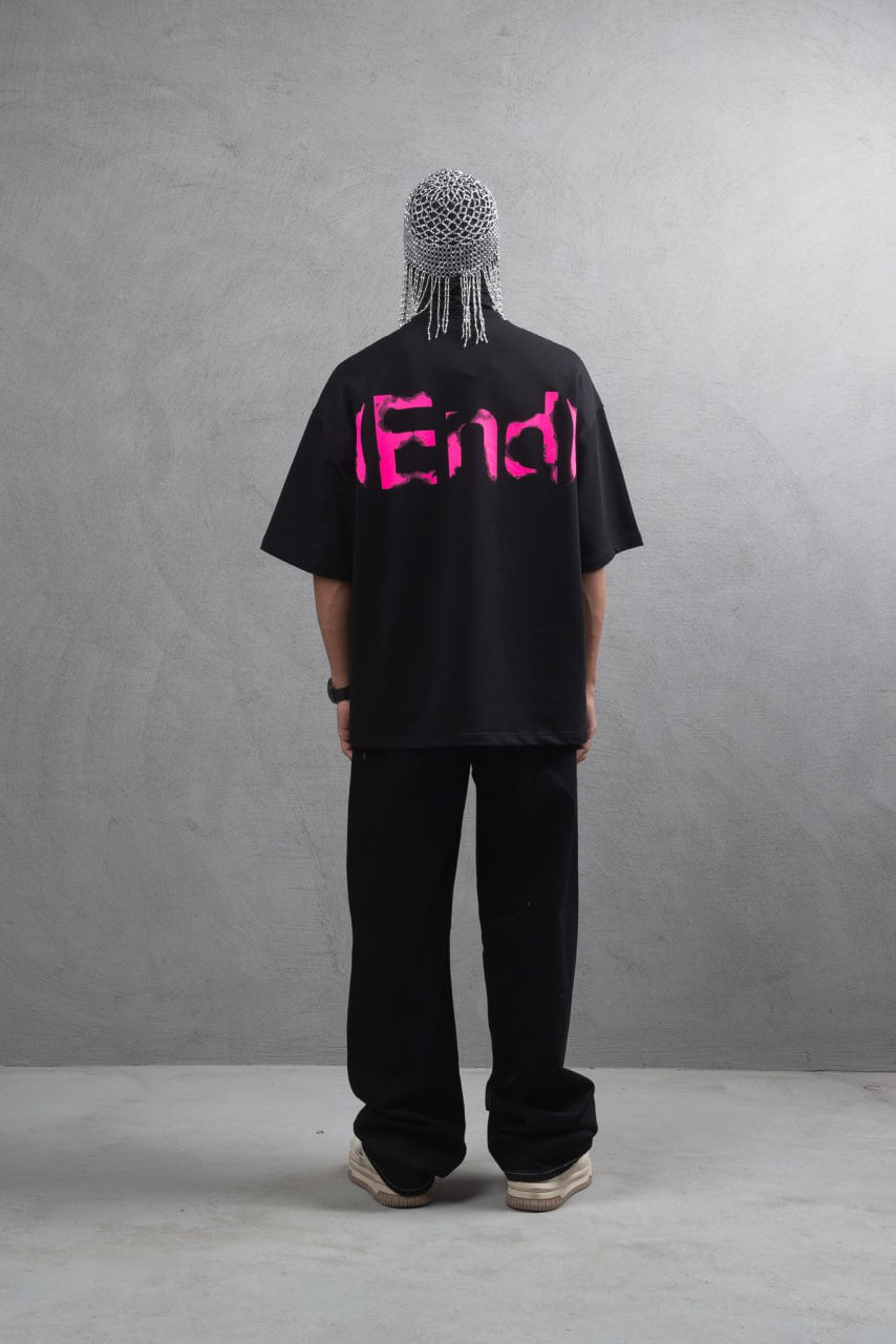 Oversize Cotton Tee – "(End)" Flame Graphic Print