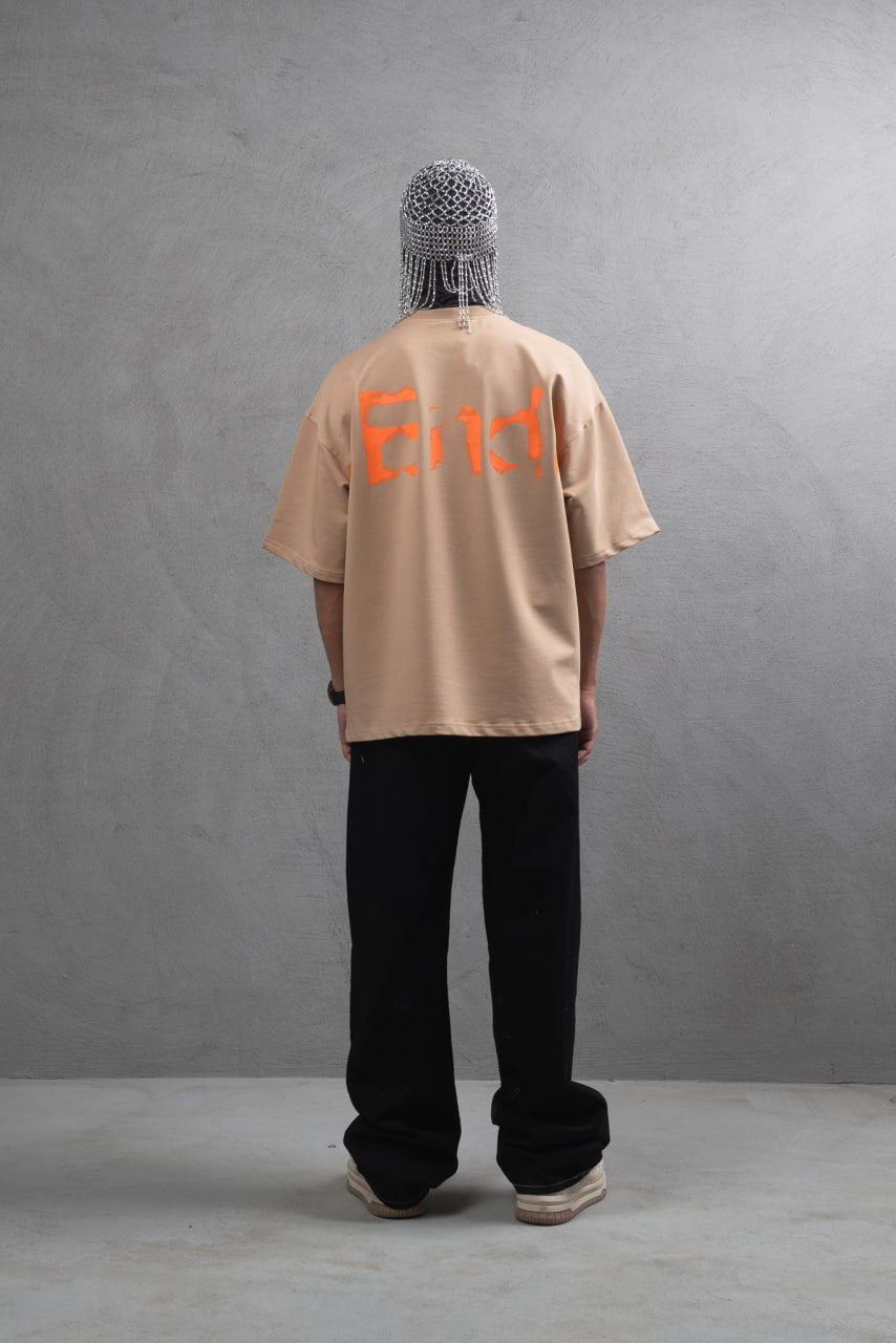 Oversize Cotton Tee – "(End)" Flame Graphic Print