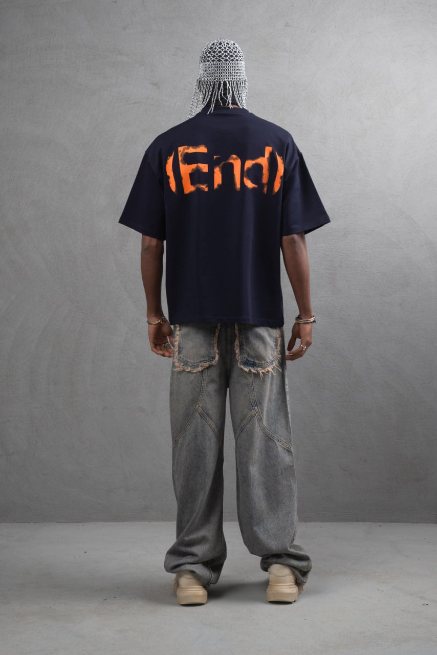 Oversize Cotton Tee – "(End)" Flame Graphic Print
