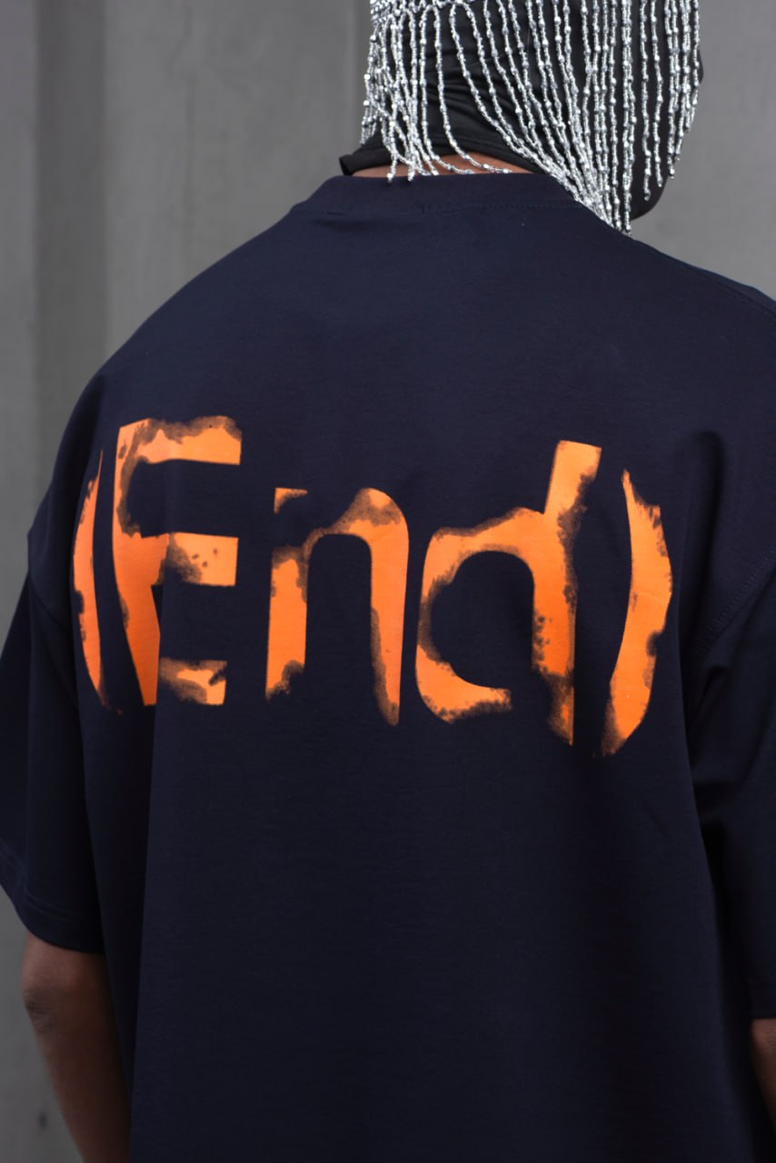 Oversize Cotton Tee – "(End)" Flame Graphic Print