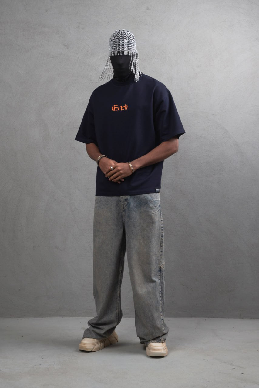 Oversize Cotton Tee – "(End)" Flame Graphic Print