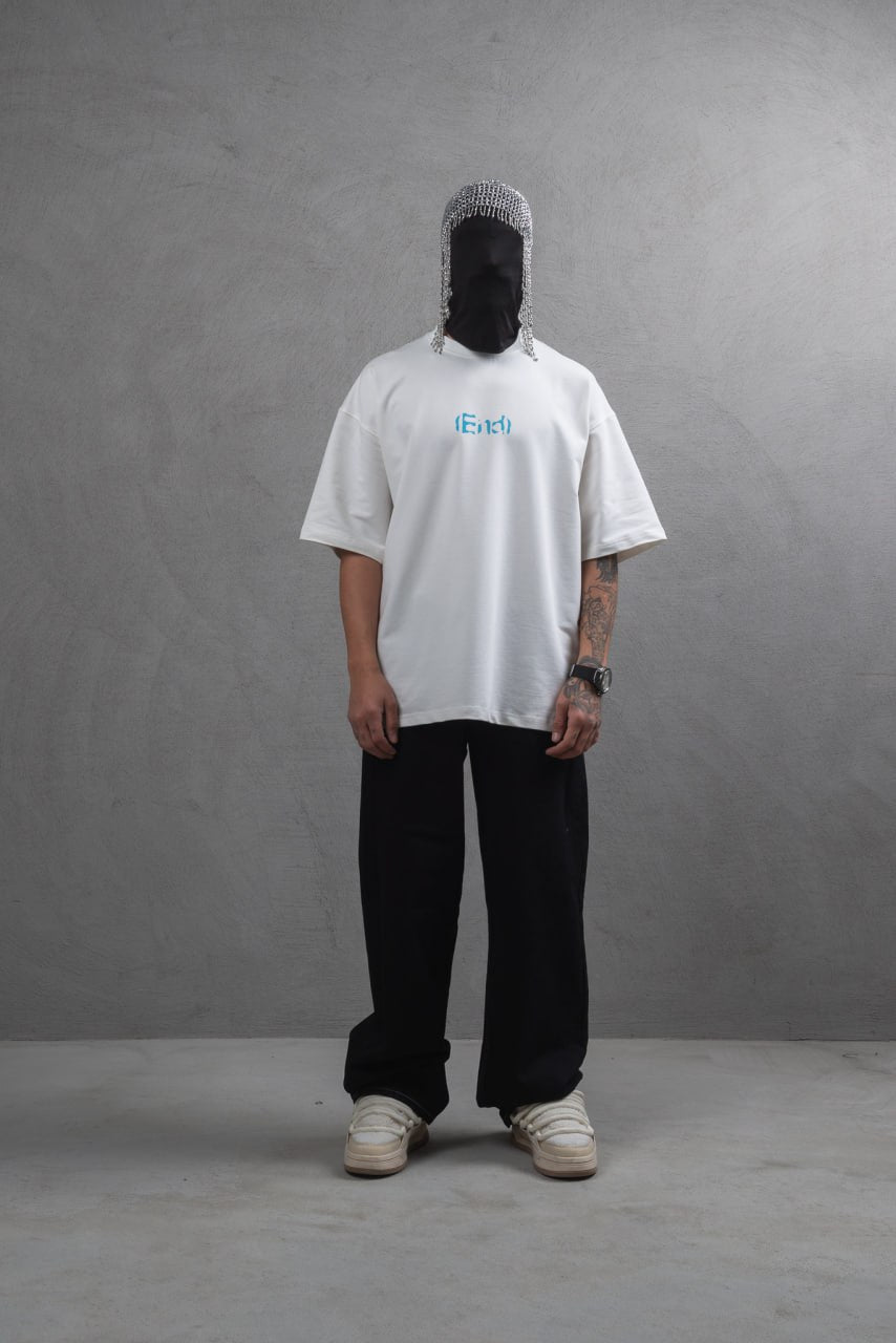 Oversize Cotton Tee – "(End)" Flame Graphic Print