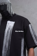 Oversize Graphic Cotton Tee - Abstract Vertical Stroke Print