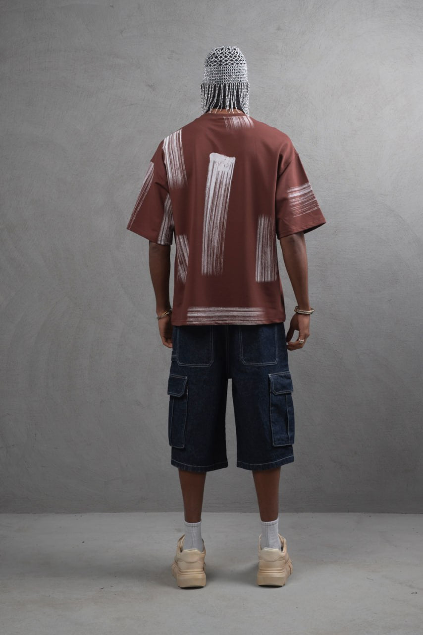 Oversize Graphic Cotton Tee - Abstract Vertical Stroke Print