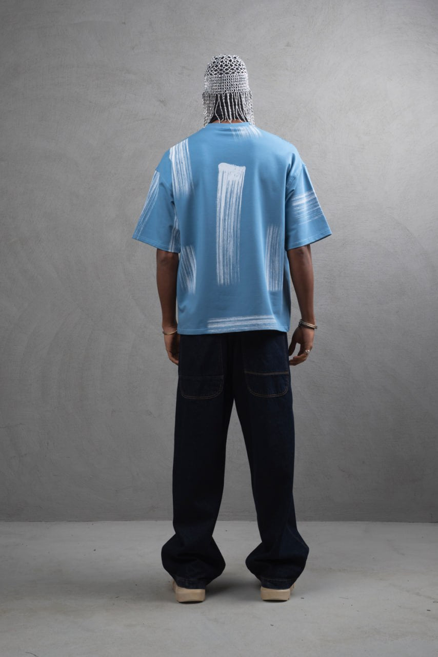 Oversize Graphic Cotton Tee - Abstract Vertical Stroke Print