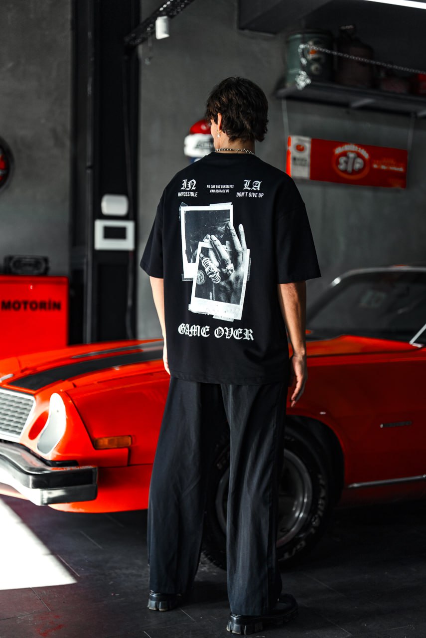 Oversize Graphic Cotton Tee – Impossible Game Over Print