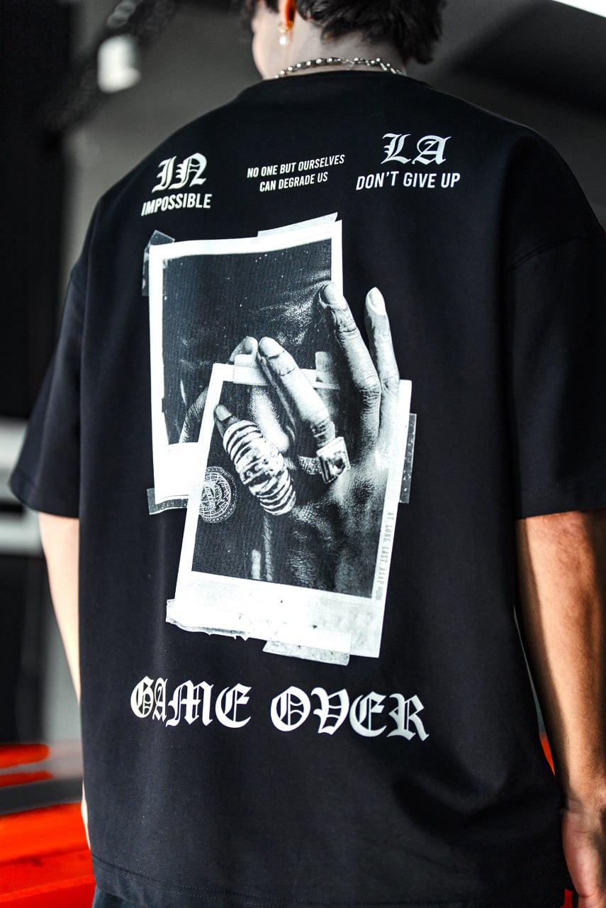 Oversize Graphic Cotton Tee – Impossible Game Over Print