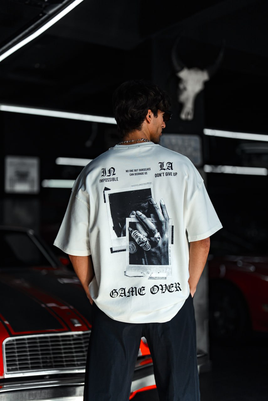 Oversize Graphic Cotton Tee – Impossible Game Over Print