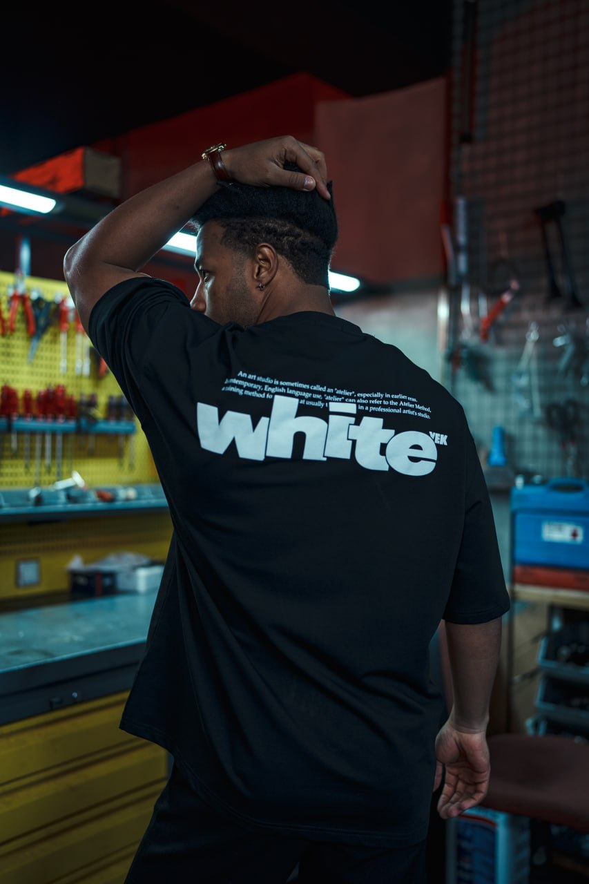 Oversize Graphic Cotton Tee – "White" Minimalist Text Print T-Shirt