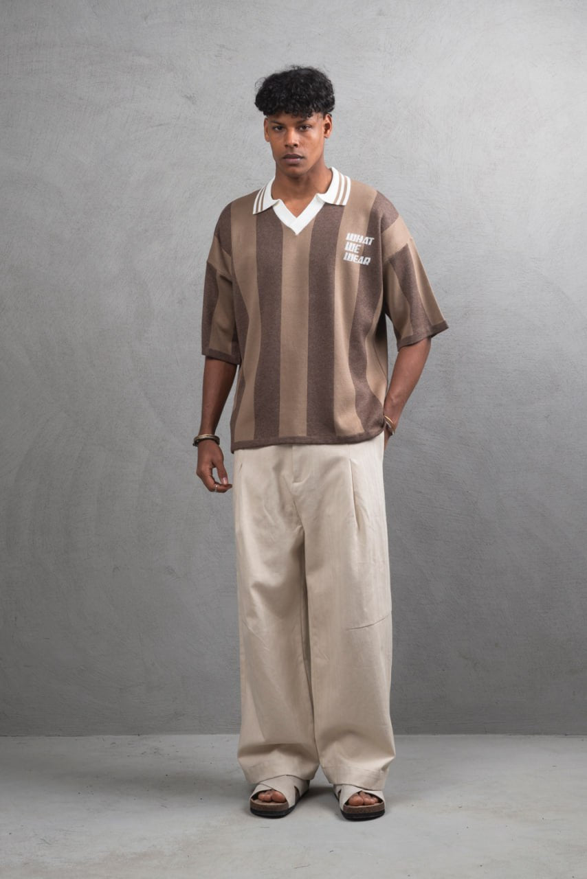 Oversize Striped Cotton Polo Tee – "What We Wear" Design Shirt