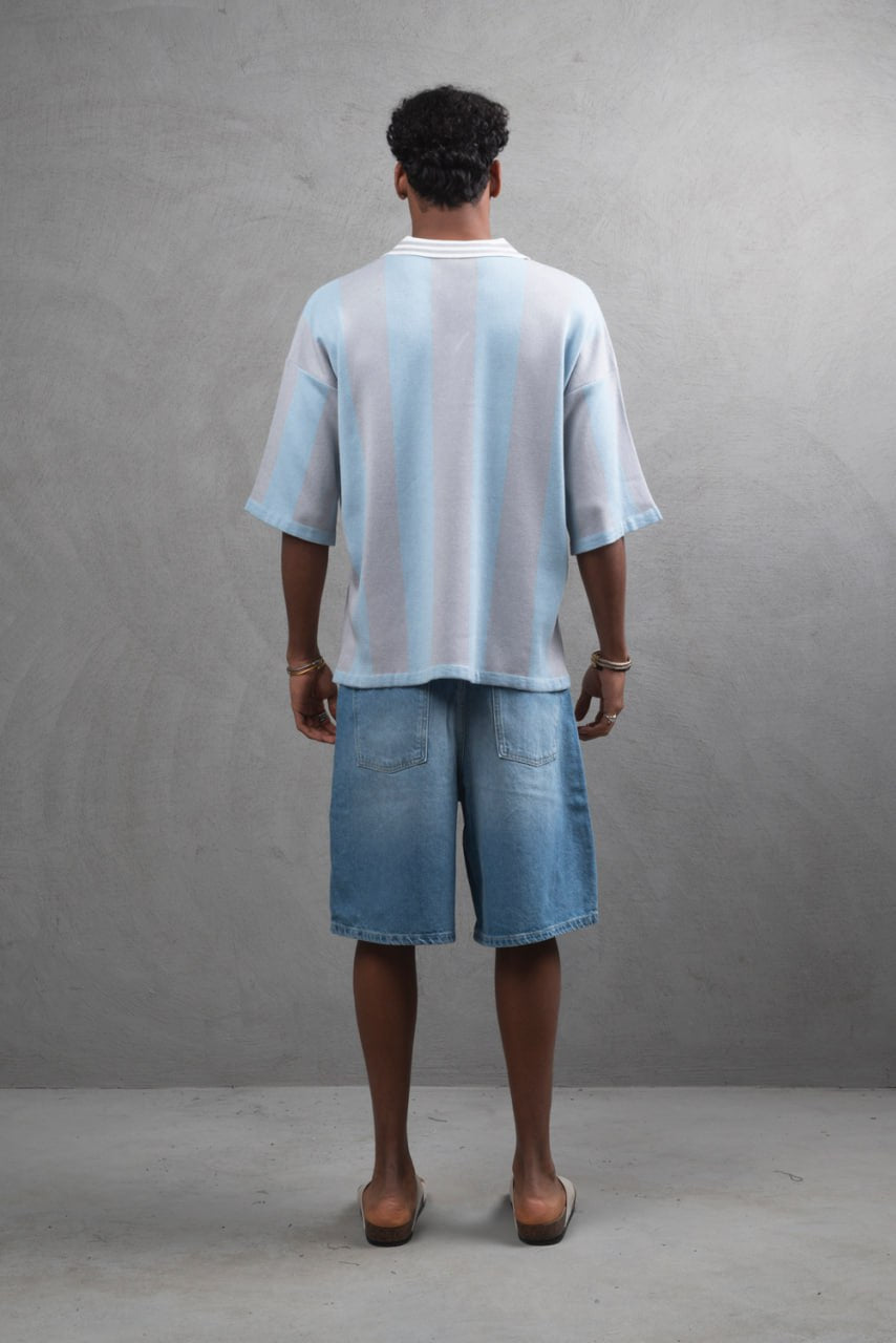 Oversize Striped Cotton Polo Tee – "What We Wear" Design Shirt