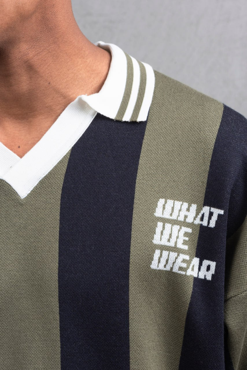 Oversize Striped Cotton Polo Tee – "What We Wear" Design Shirt