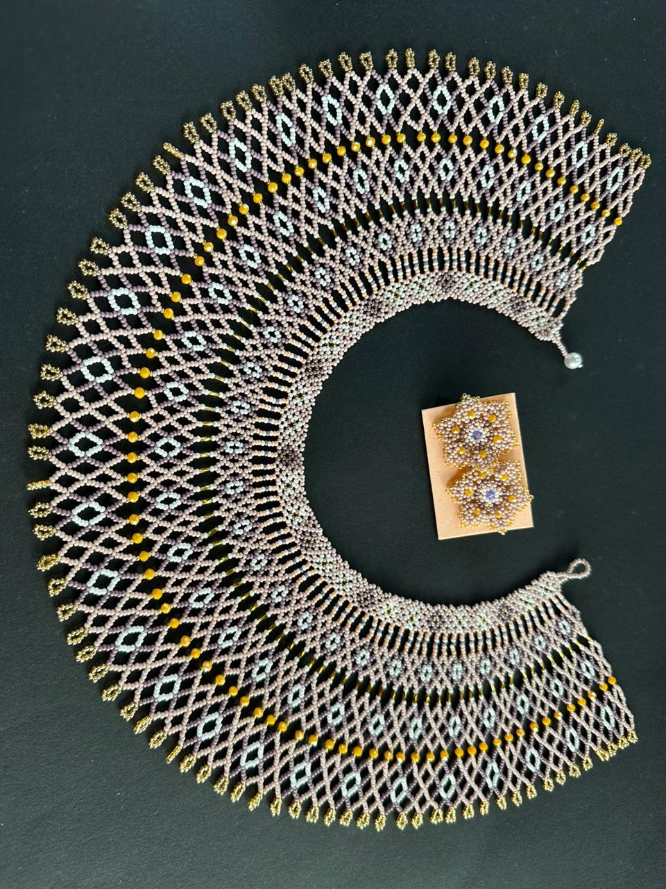 Handmade Beaded Tribal Necklace & Earrings Set "AIRE" - Limited Edition