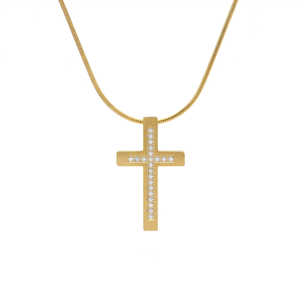 PT229G B.Tiff Gold Pavé Cross Pendant