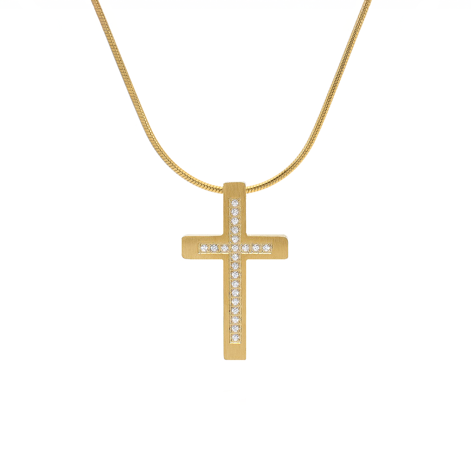PT229G B.Tiff Gold Pavé Cross Pendant