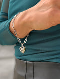 PUFFY HEART Charm Medium Paperclip Link Chain Bracelet | Sterling Silver