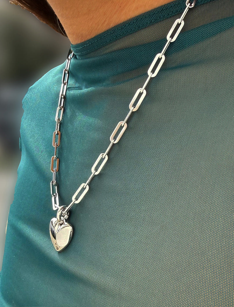 PUFFY HEART Pendant Link Chain Necklace