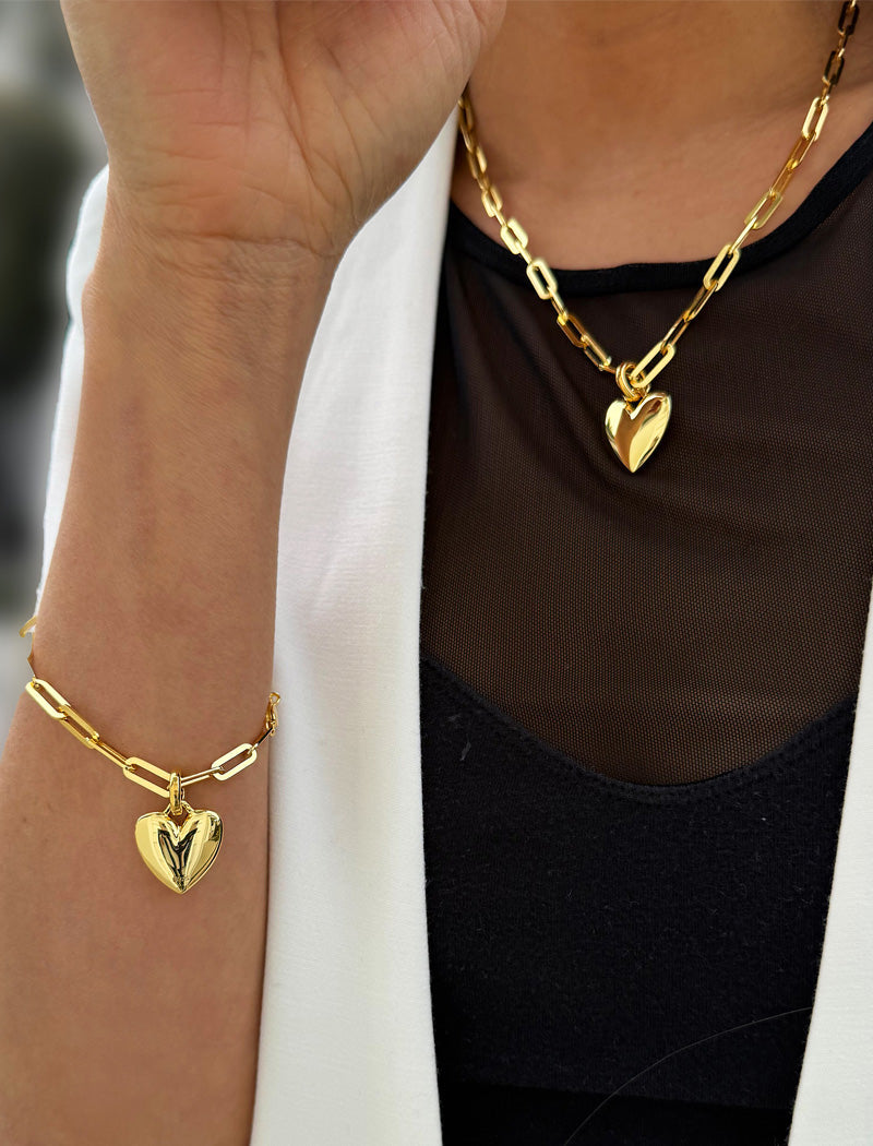PUFFY HEART Pendant Chain Necklace