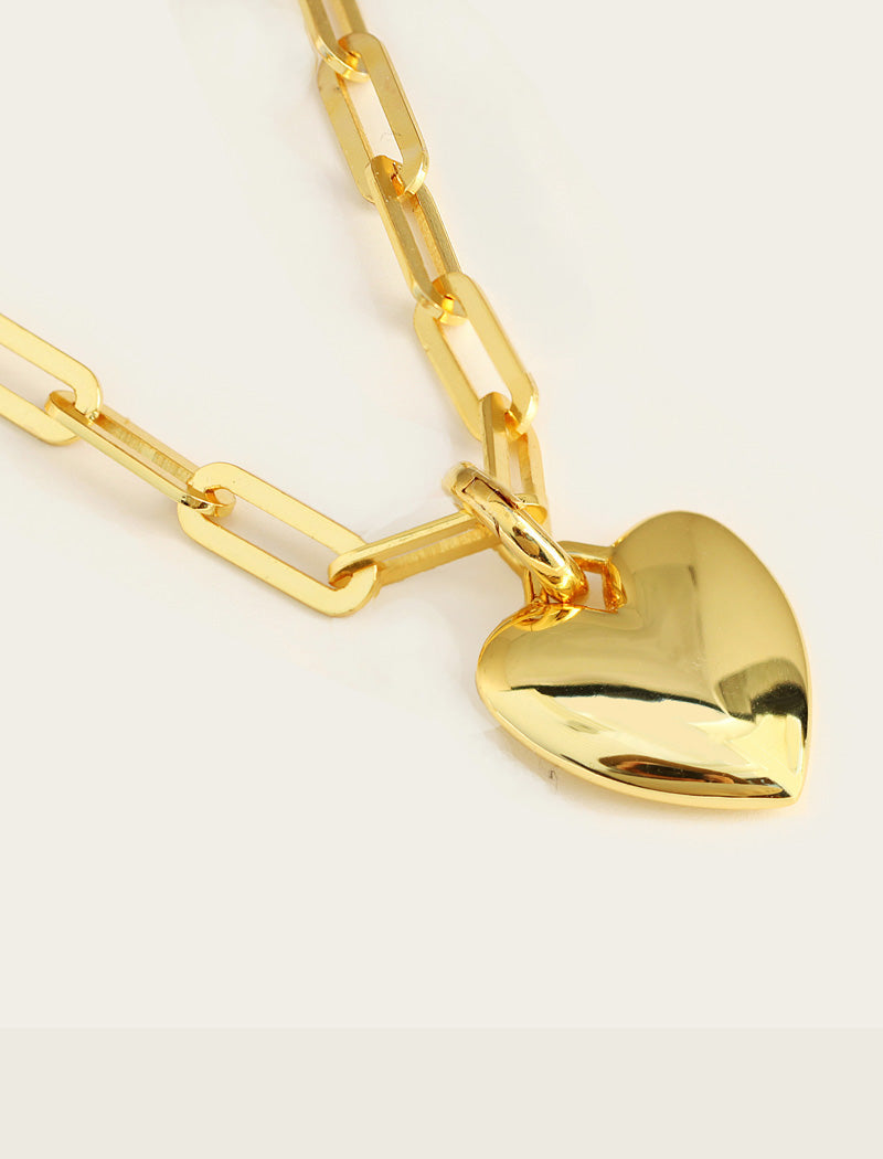 PUFFY HEART Charm Medium Paperclip Link Chain Bracelet | 18K Gold Vermeil