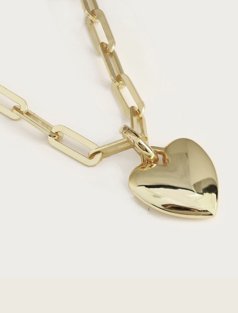 PUFFY HEART Charm Medium Paperclip Chain Bracelet