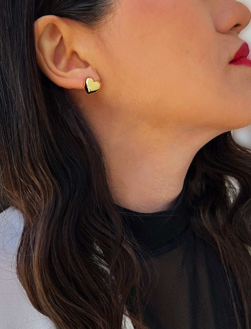 PUFFY HEART Stud Earrings | 18K Gold Over Sterling Silver