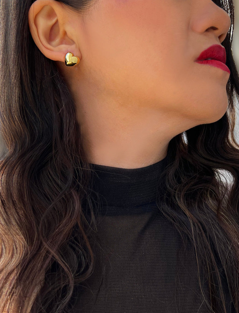 PUFFY HEART Stud Earrings | 18K Gold & Sterling Silver