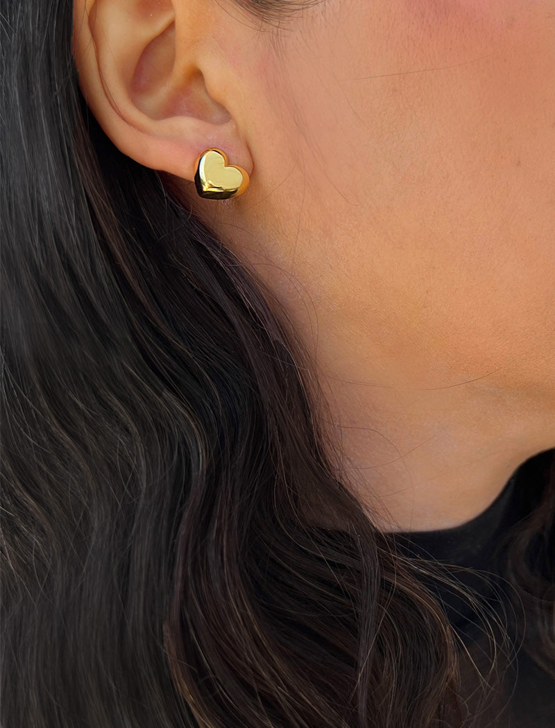 PUFFY HEART Stud Earrings | 18K Gold & Sterling Silver