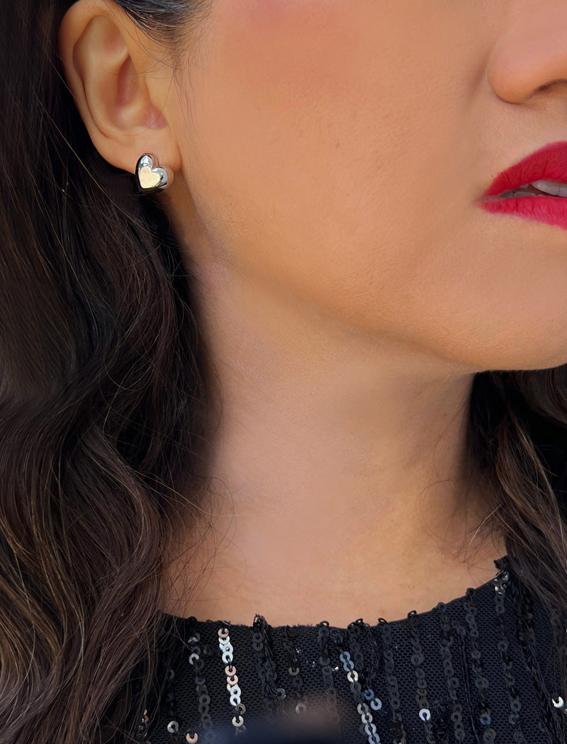 PUFFY HEART Stud Earrings | Sterling Silver