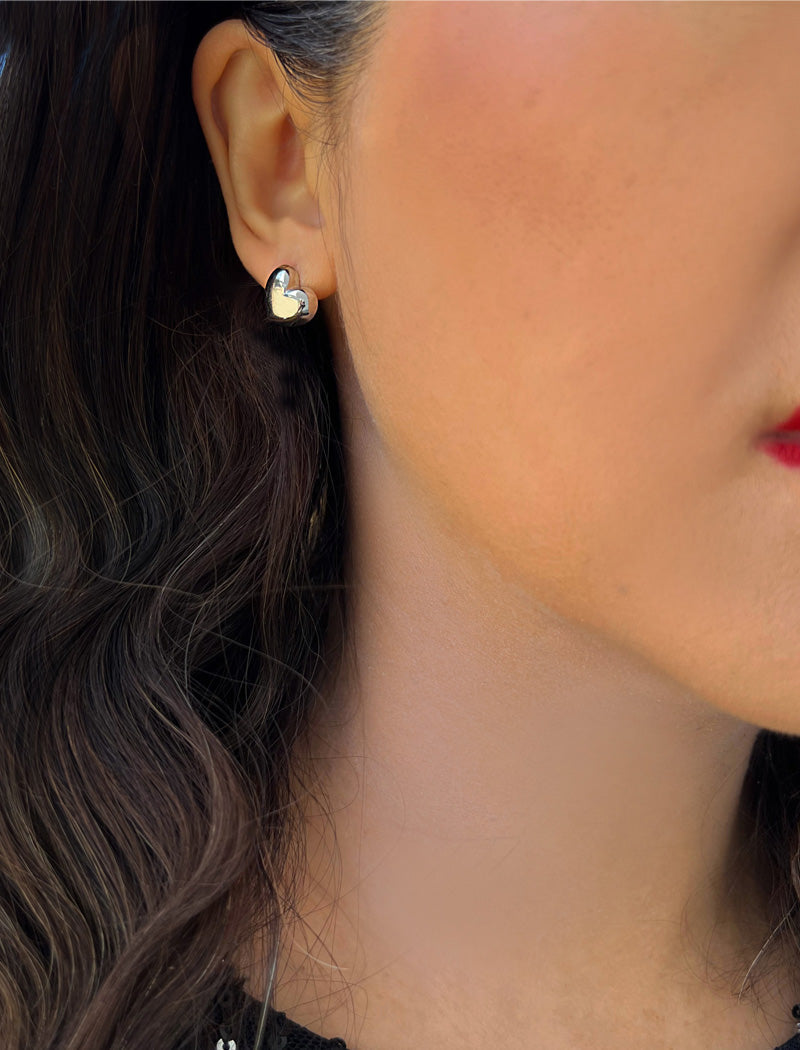 PUFFY HEART Stud Earrings | Sterling Silver