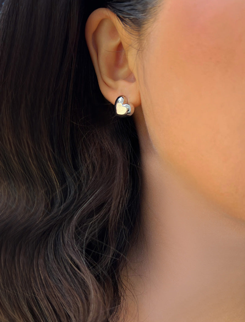 PUFFY HEART Stud Earrings | 18K Gold & Sterling Silver