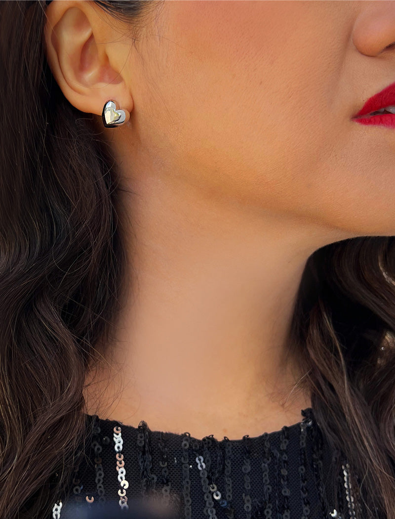 PUFFY HEART Stud Earrings | Sterling Silver