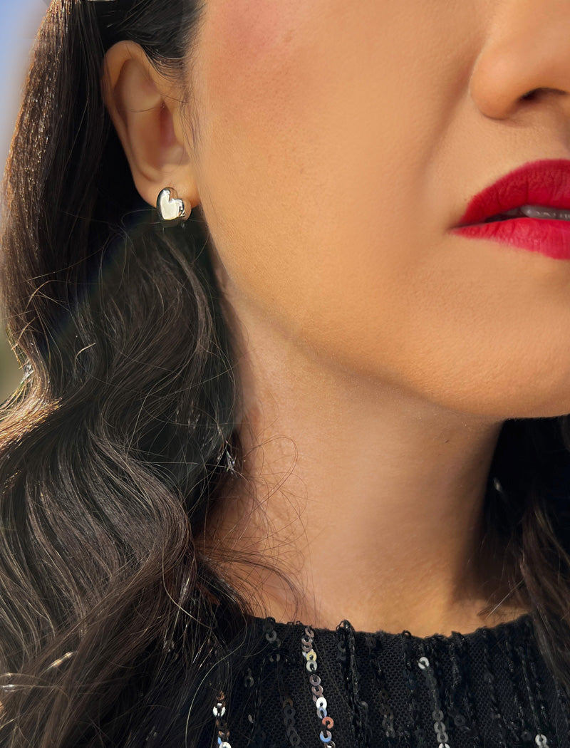 PUFFY HEART Stud Earrings | Sterling Silver