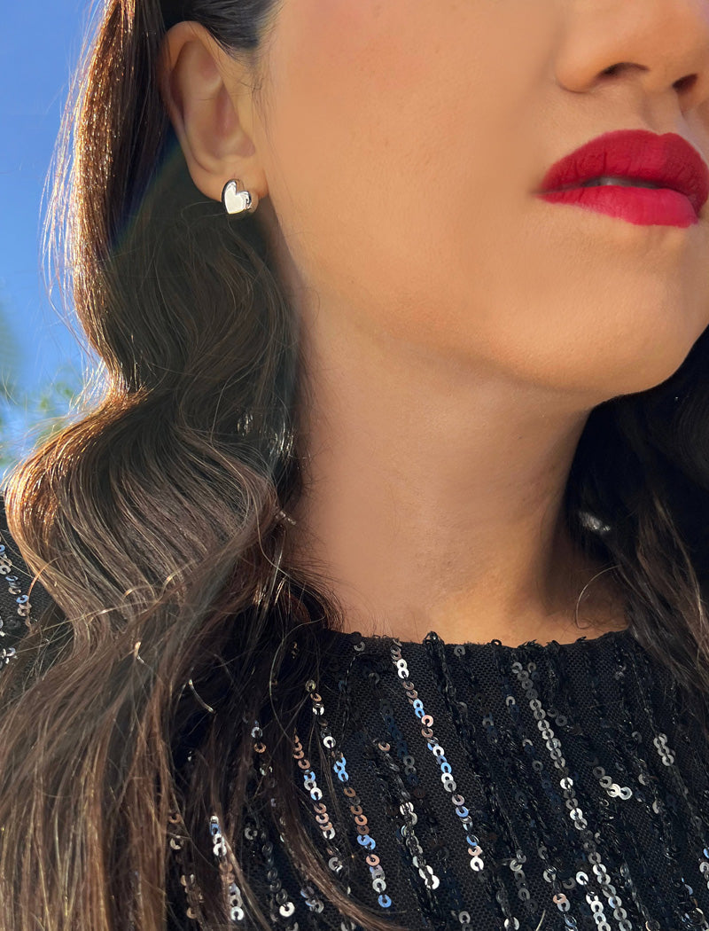 PUFFY HEART Stud Earrings | 18K Gold & Sterling Silver