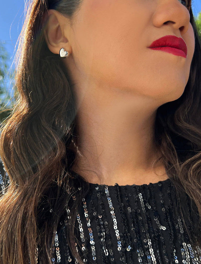 PUFFY HEART Stud Earrings | Sterling Silver
