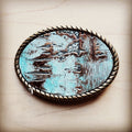 Rope Edge Turquoise Metallic Leather Belt Buckle 902a