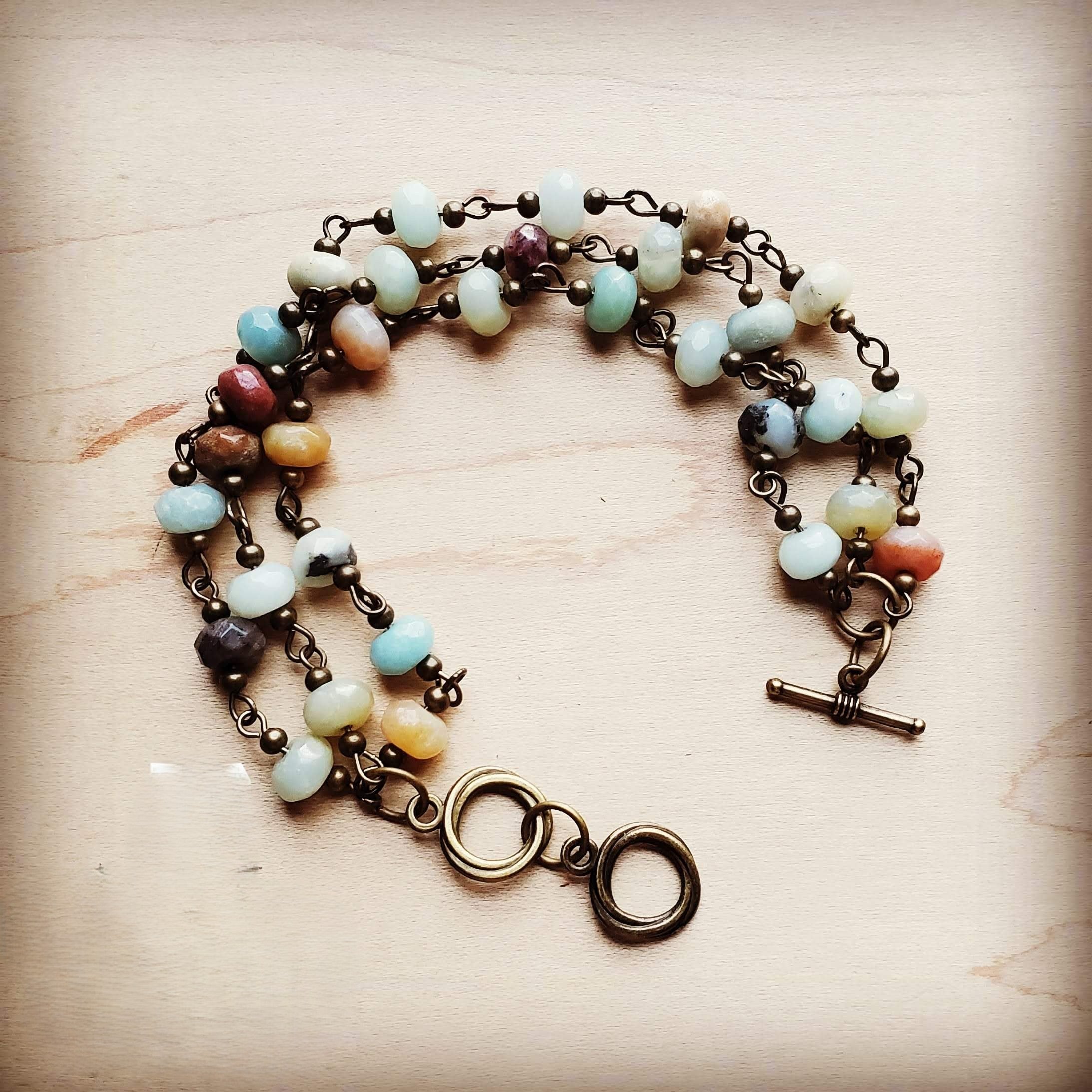 Amazonite Triple Strand Beaded Bracelet 805f