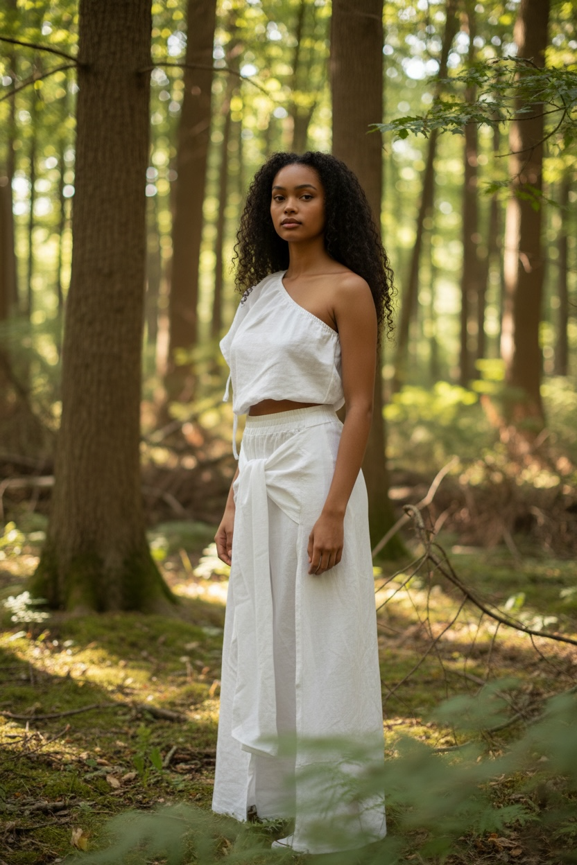 Handmade Cotton Set of Pants & Off-the-Shoulder Top "NUDO"