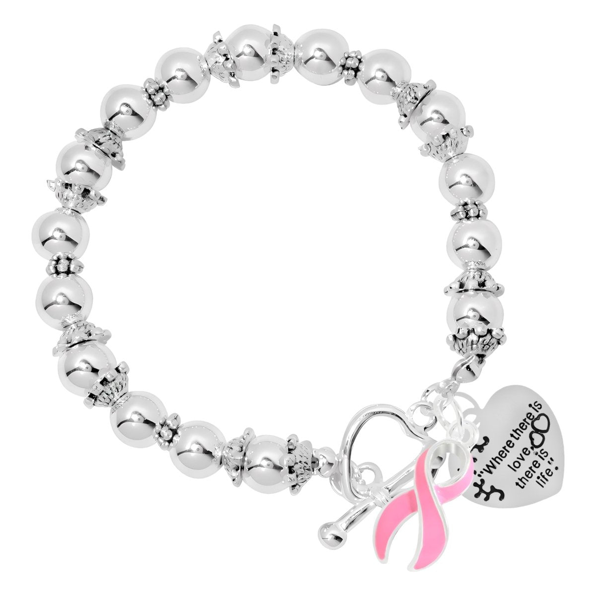 Pink Ribbon Where There Is Love Awareness Bracelets
