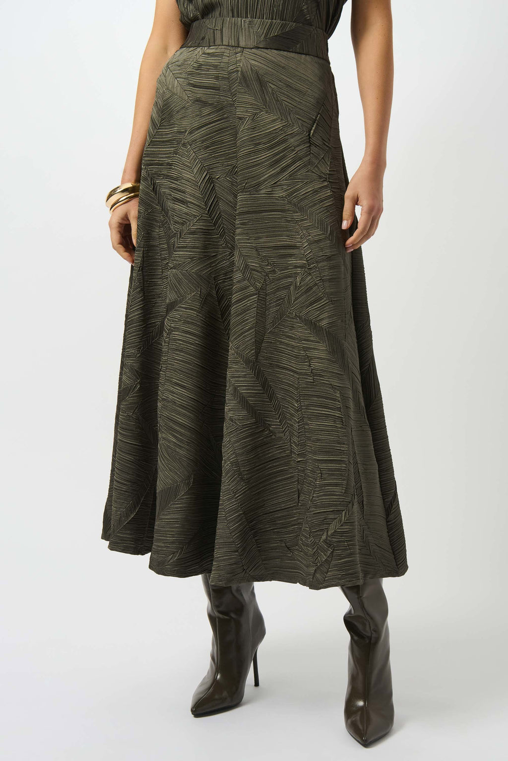 Pleated Satin Long Flared Skirt - 253248-3380