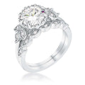 2.25Ct Rhodium Plated Round Cut CZ Trio Laurel Leaf Engagement Set Size 5