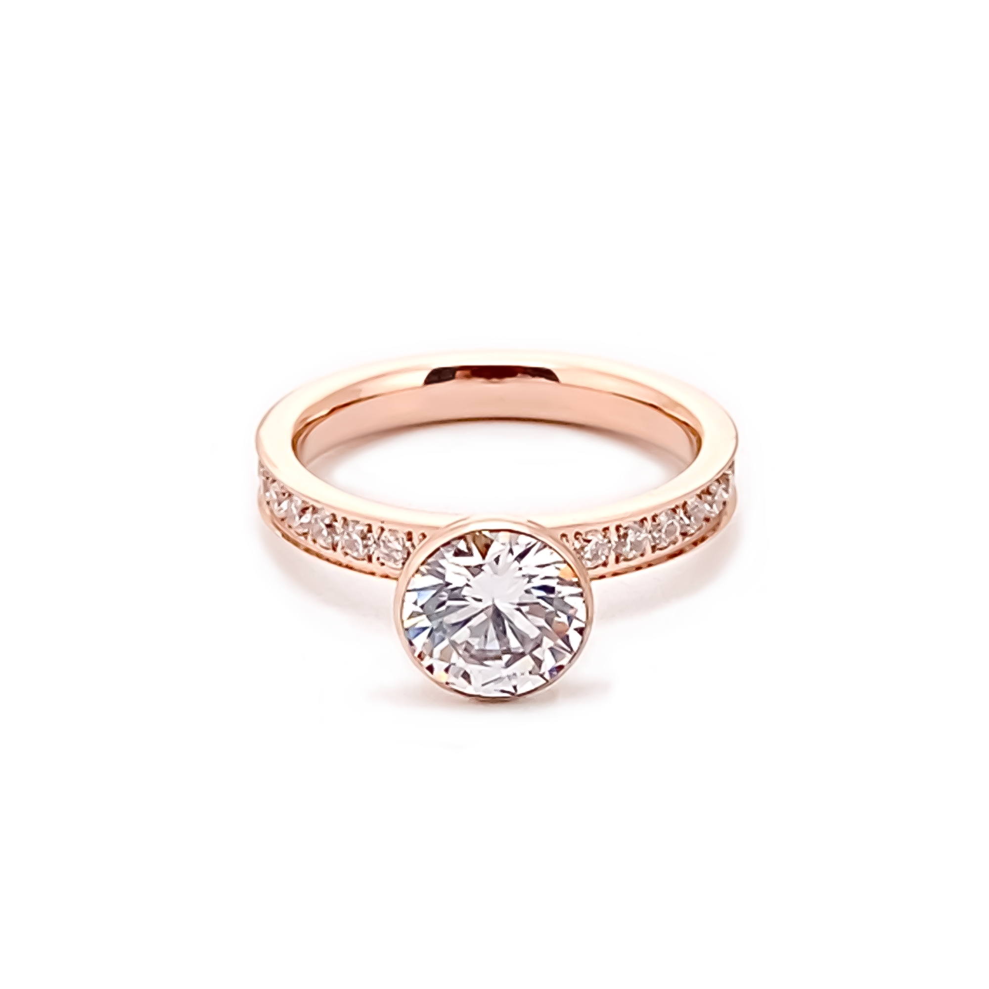 RG112RG B.Tiff Rose Gold 2 ct Solitaire Pave Engagement Ring [Thin Band]