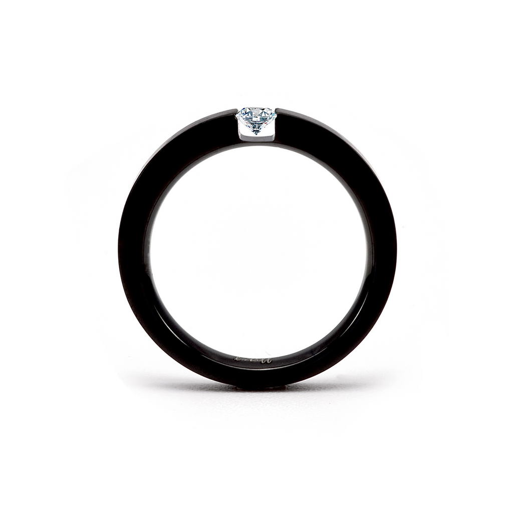 RG301B B.Tiff .12 ct Princess Cut Black Solitaire Ring [Thin Band]